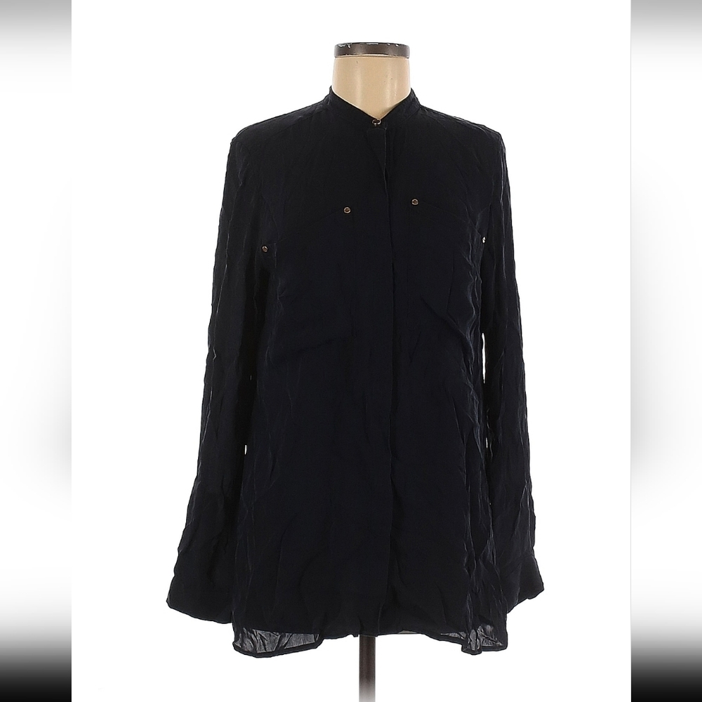 MICHAEL Michael Kors 100% Silk Black blouse Size M with bilateral frontal pocket - Picture 1 of 3